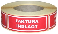Etiketter "FAKTURA INDLAGT" 24 x 64,6mm, 500 labels pr. rulle